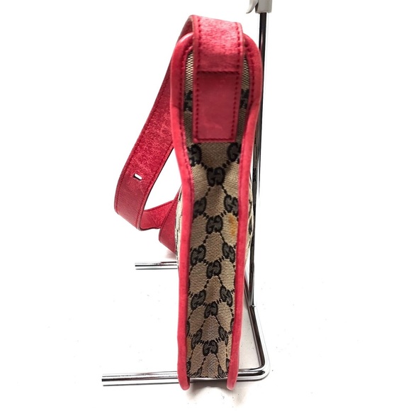 Gucci monogram Shoulder Bag Black Canvas with Red Trim and Straps + COA - Picture 3 of 8